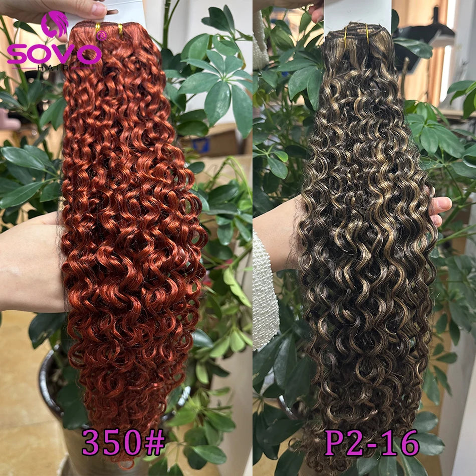 SOVO Honey Blonde Water Wave Human Hair Extensions 100 G Highlight P6/613 Natural Wet and Wavy Peruvian Curly Hair Weave Bundles