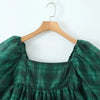 2024 Sweet Green Gingham Plaid Organza Ball Gown Dress Puff Sleeve Retro Women Swing Short Princess Robe Fairy Cake Vestidos