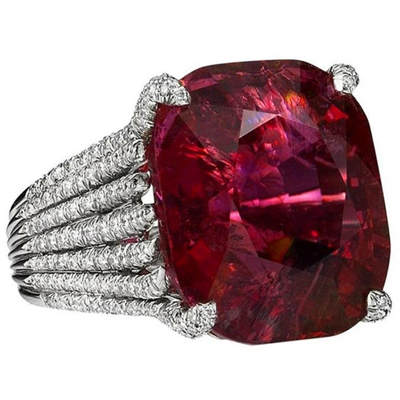 Huitan Hyperbole Red Cubic Zirconia Women Rings for Party New 2023 Gorgeous Lady's Accessories Anniversary Gift Fashion Jewelry
