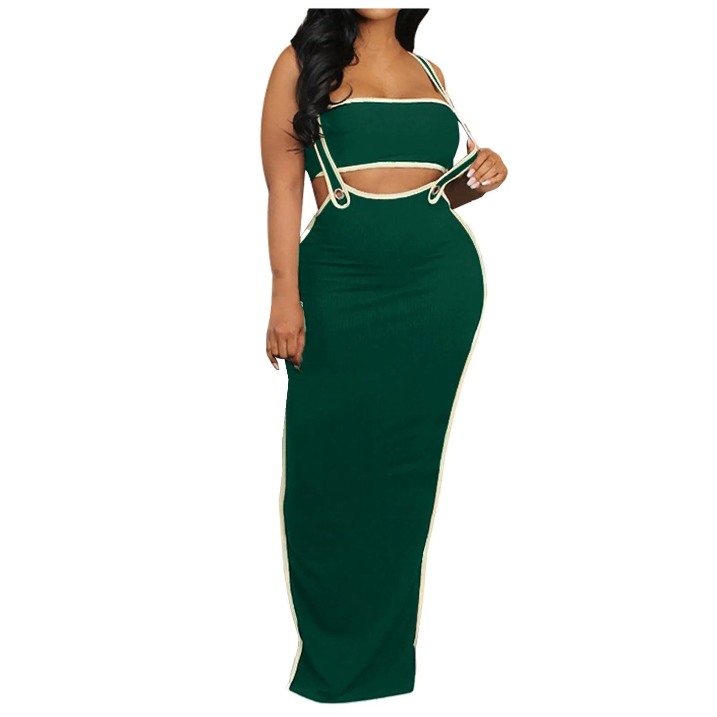 Women Dresses 2 Piece Outfits Sexy Sleeveless Slit Dress Hollow Out Bodycon Maxi Skirt Sets Vacation Midi Dress فساتين سهرة