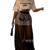 Summer Women's O Neck Print Long T-shirt + Mesh Skirt Fashion Casual Two-piece Set Elegant Women Clothes 2 Pieces Set For Woman