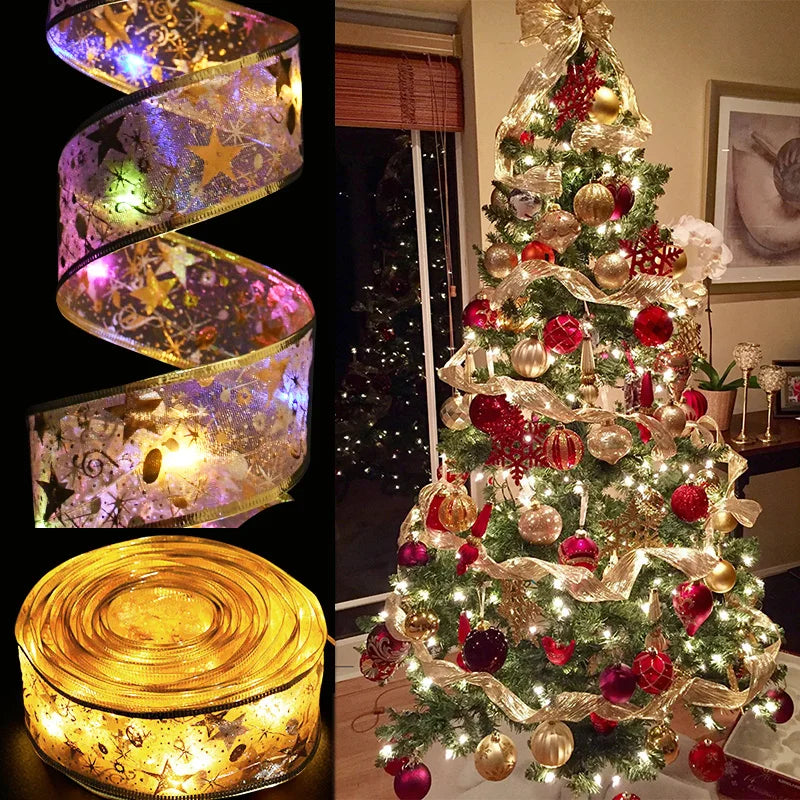 Weihnachtsdekoration LED-Band Lichter Weihnachtsbaumschmuck DIY-Spitzenschleifen Lichterkette Navidad Heimdekoration Neujahr 2023