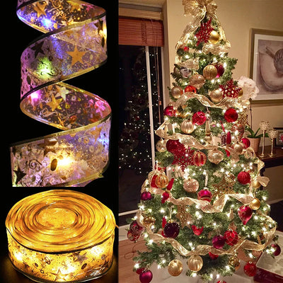 Weihnachtsdekoration LED-Band Lichter Weihnachtsbaumschmuck DIY-Spitzenschleifen Lichterkette Navidad Heimdekoration Neujahr 2023