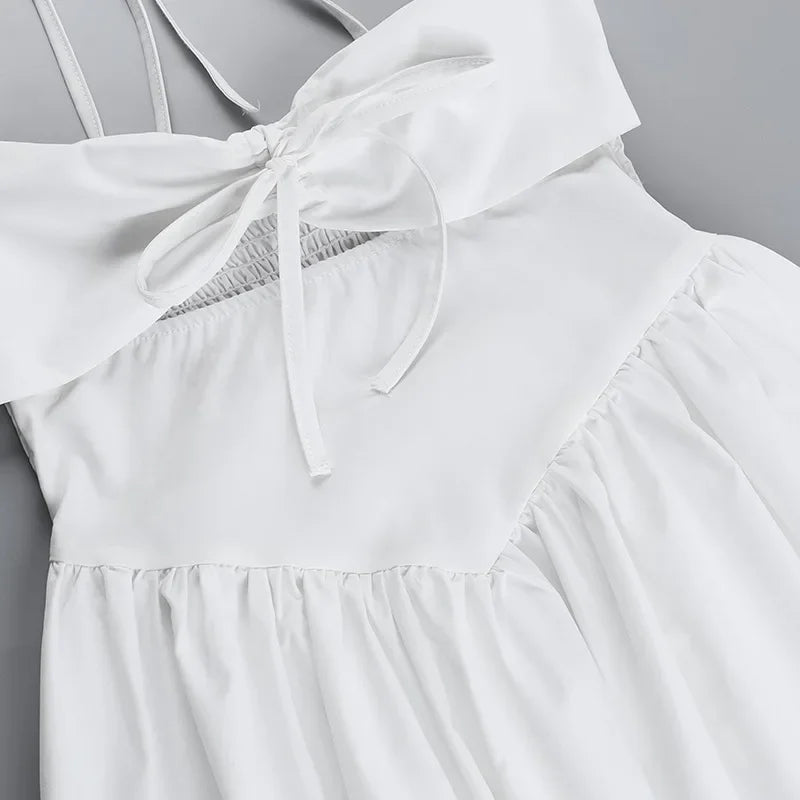 Hollow Ruched  Dress Women Square Collar Lace-up Shoulder Strap Backless Sleeveless Ruffles Street Trend Mini Bodycon