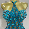 Sexy Sparkly Sequin Diamond Mesh Transparent Two Piece Set Women Celebrate Evening Party Birthday Dress Stage Photo Shoot Wear