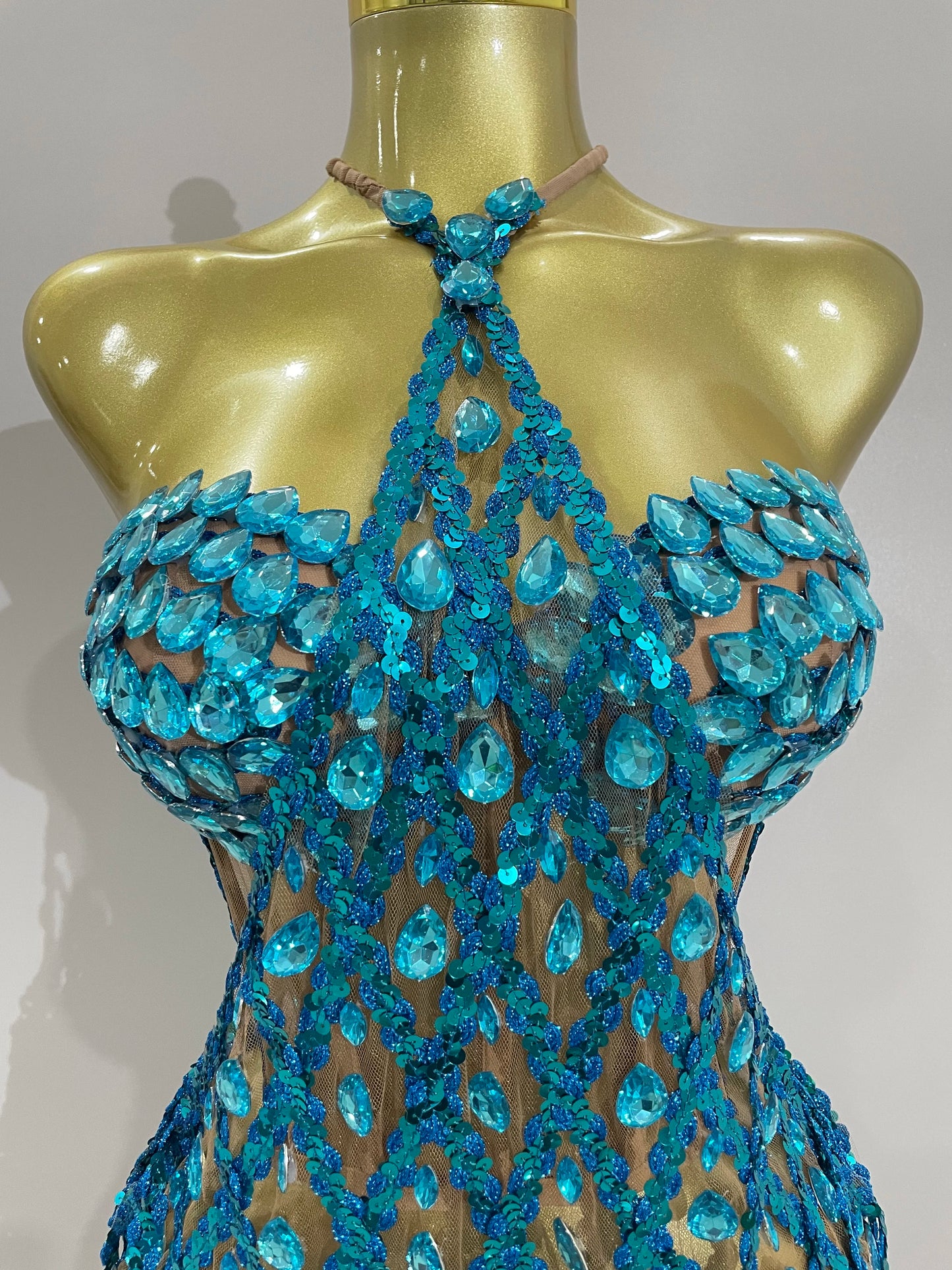 Sexy Sparkly Sequin Diamond Mesh Transparent Two Piece Set Women Celebrate Evening Party Birthday Dress Stage Photo Shoot Wear