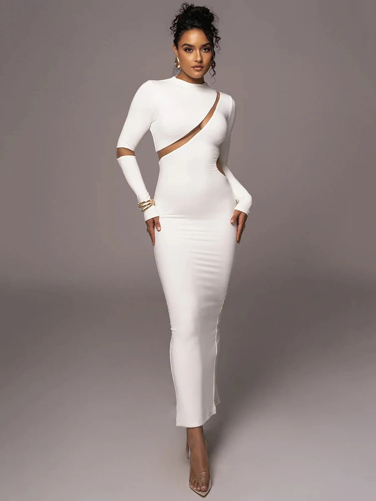 Articat-Women's Split Long Sleeve Midi Dress, Sexy Hollow Out, Split, Irregular, Irregular, Party, Club, Evening
