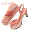 Venus Chan Newest INS Style Peach Color Rhinestone Elegant High Heels Nigeria Popular Design African Ladies Shoes And Bag Set