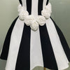 2025New Women Flower Decoration Strapless Black White Stripe Bandage Short Dress Cocktail Party Elegant Evening Club Party Dress