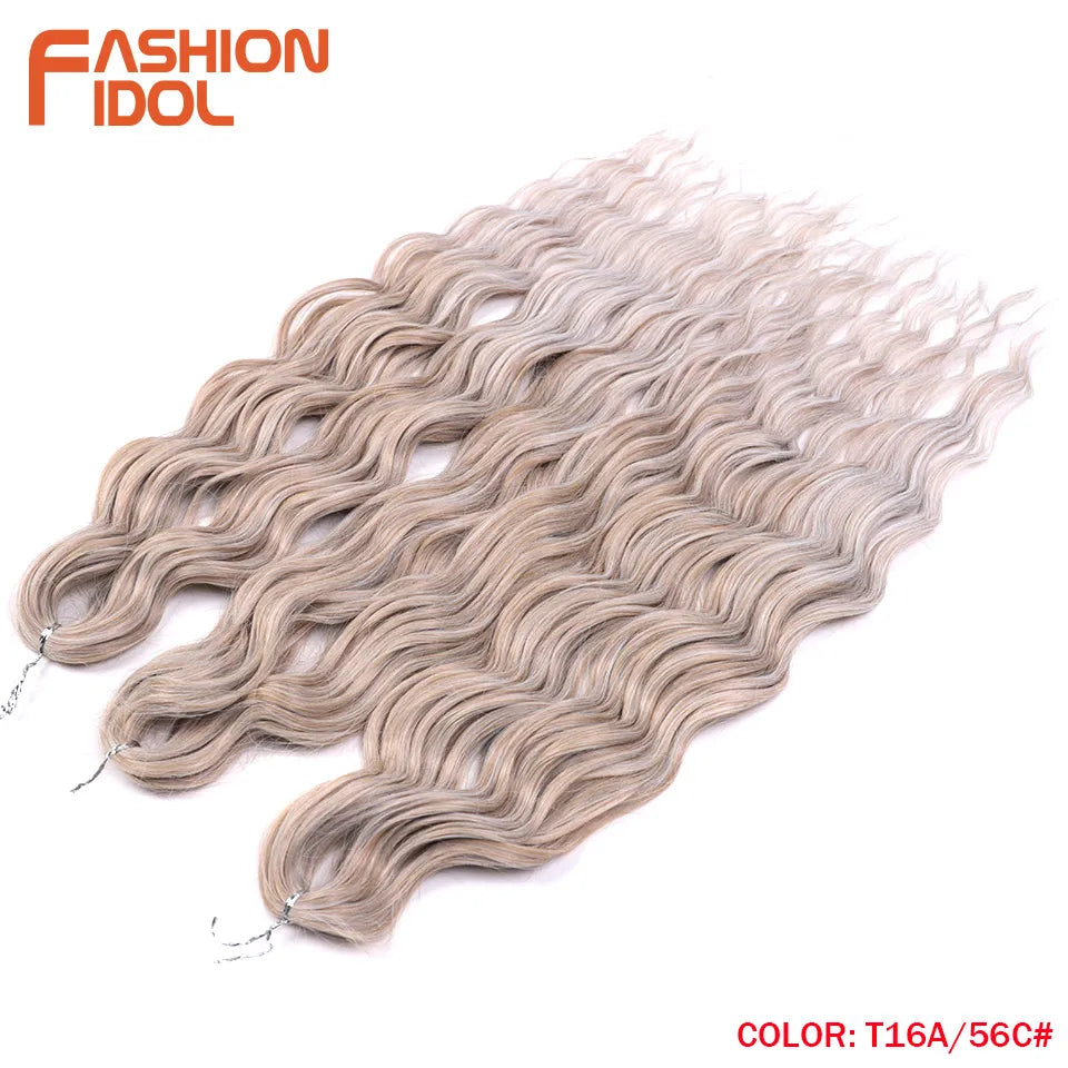 FASHION IDOL 24-Zoll Häkelhaar Synthetische Wasserwelle Flechthaarverlängerungen Ombré Regenbogenfarbe Kunsthaar Deep Wave Lockenhaar