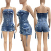 HLJ&GG Blauer sexy Denim Pocket Cargo Bodycon Romper Damen schulterfrei ärmellos rückenfrei schmaler Jumpsuit Fashion Cowboy Playsuit