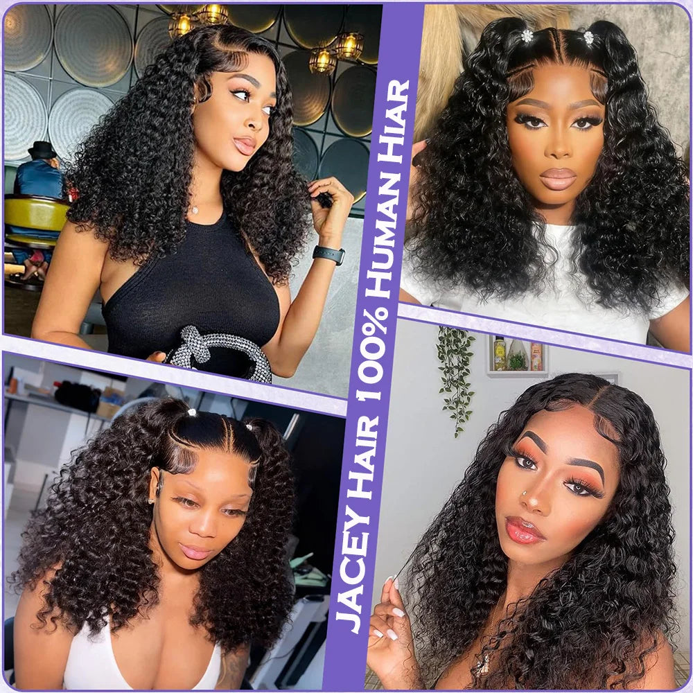 Deep Curly Short Bob Wig Human Hair 180 Density 13x4 Lace Front Wigs for Women Pre Plucked Deep Wave T Lace Wigs Natural Black