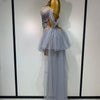 Women Sexy Strapless Pink Mesh Two Pieces Set Prom Gown Celebrate Birthday Nightclub Party Singer Stage Performance Costume