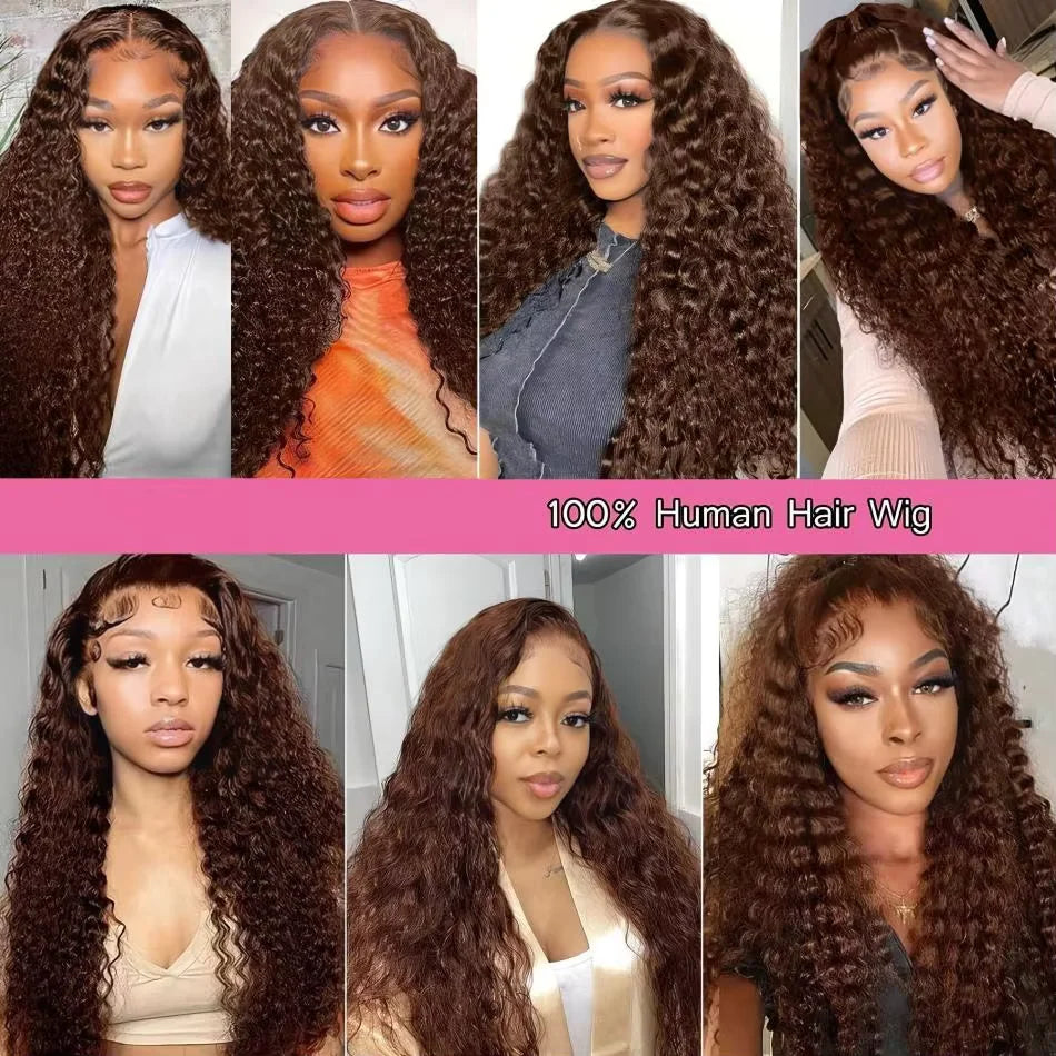 13X6 Chocolate Brown Curly Lace Front Wigs Colored Human Hair Wigs Pre Plucked Deep Wave 13X4 Hd Lace Frontal Brazilian Wig