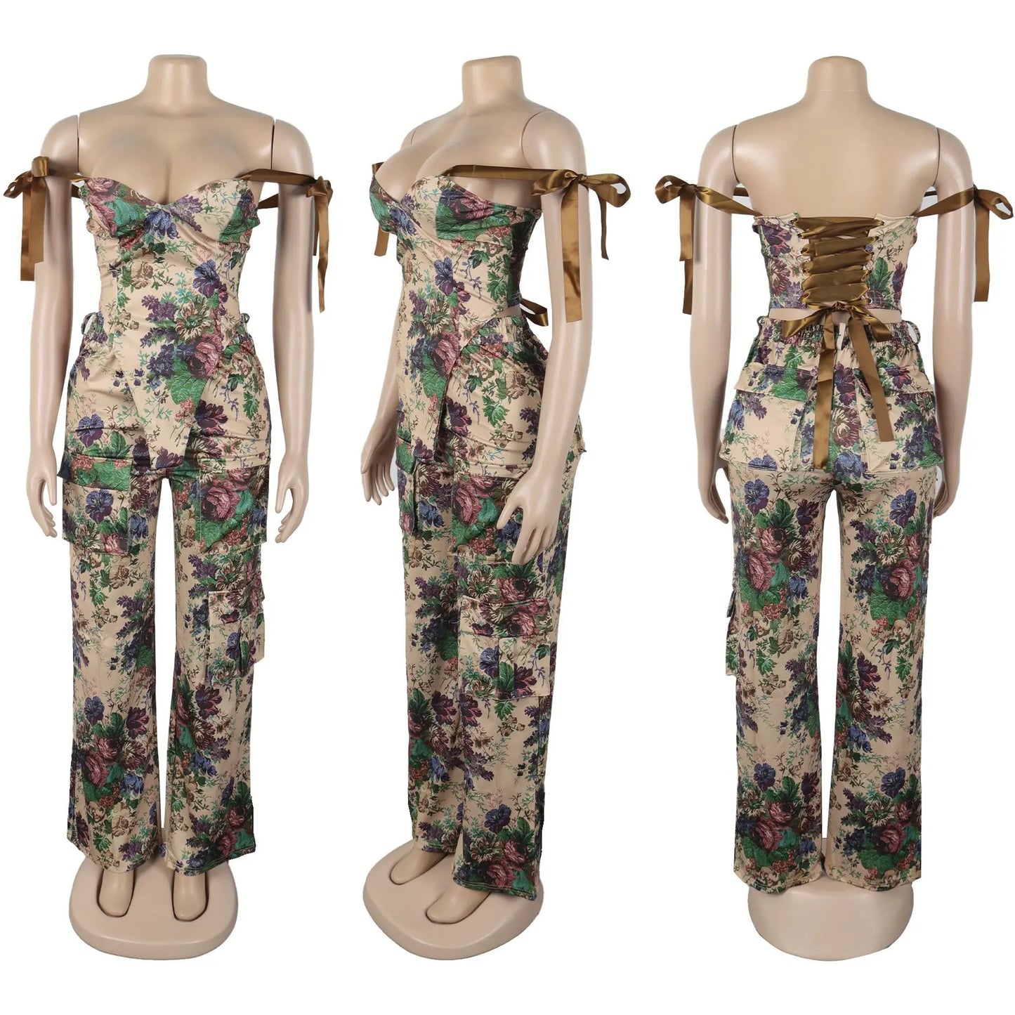 Two Pieces Women Pant Sets Print Matching Set Drawstring Pockets Sleeveless Top Elastic Waist Pants Slim Fit Casual 2026 Spring