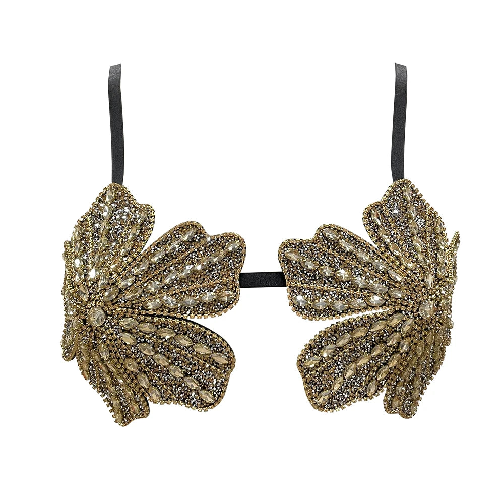 YOUR BUMP CURVE Handmade crystal bra flower embroidery inlaid metal rhinestones short top sexy women beach pool yacht sea party