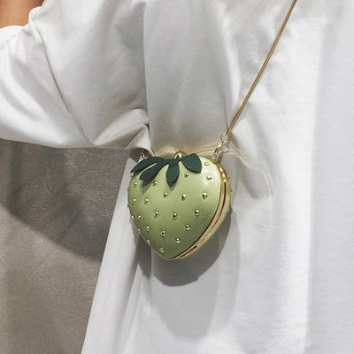 Cute Fruit Strawberry Heart Shape Pu Rivet Mini Fashion Ladies Chain Purse Clutch Bag Shoulder Bag Tote Female Flap Handbag Q5