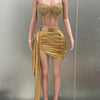 Gold Color Women Sexy 2 Pieces Strapless Bodycon Mini Dress Bar Singer Nightclub Party Celebrate Birthday Dress Wholesale
