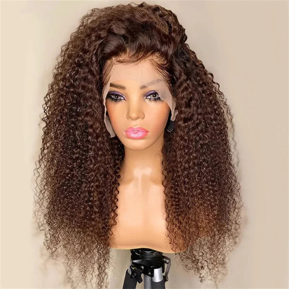 Chocolate Brown Curly Human Hair Wigs 13x4 13x6 Deep Wave Lace Frontal Wigs For Women Pre Plucked 100% Brazilian Human Hair Wig