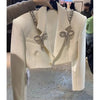 Frühling Sommer Diamanten Perlen Schleife Blazer Mantel 3D Schleife Strass Anzug Jacke Kristallkette Umlegekragen OL Strickjacke Tops