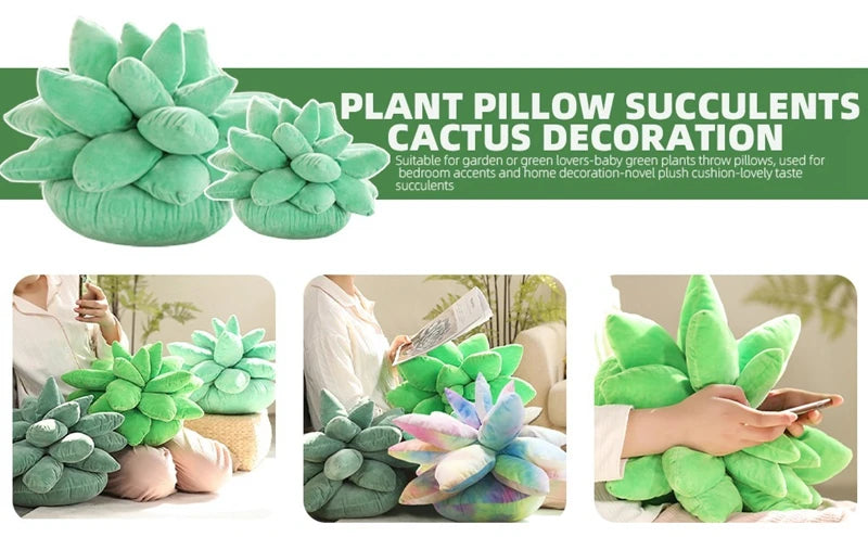 Inyahome 3D Sukkulenten-Kissen Kaktus Plüsch Blumenpflanze Geformtes Kissen für Wohnzimmer-Dekoration Neuartige Dekoration Pflanzen-Deko
