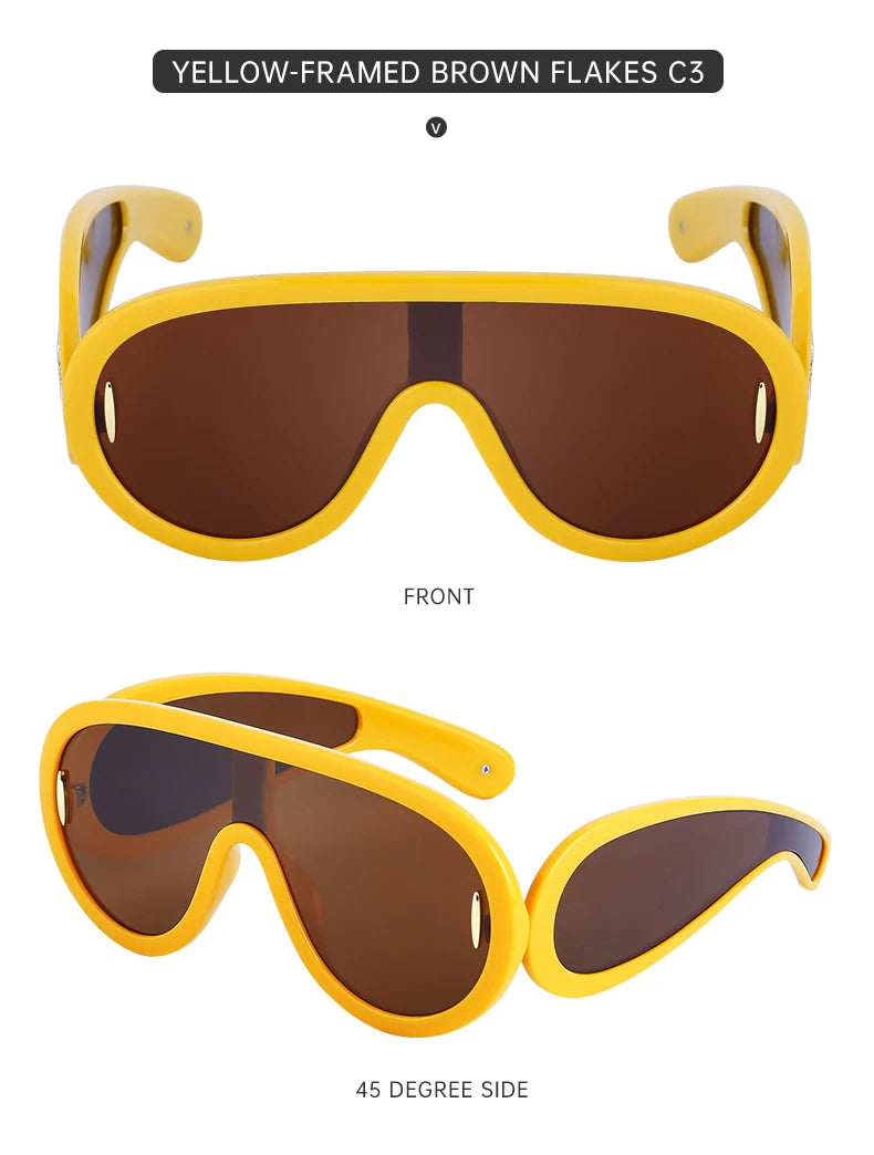 Oversized Wellen-Masken-Sonnenbrille Einteilige Damen-Sport-Y2K-Punk-Sonnenbrille für Damen 2024 Luxusmarke Steampunk-Brillen-Goggle