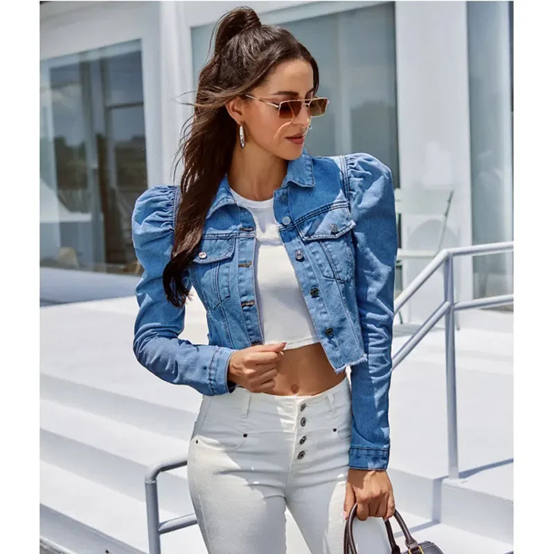 Woman Denim Jacket Autumn Blue Cowgirl Pockets Casual Streetweer Fashion Office Ladies Short Winter Jacket Women Coats Female