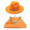 Set Straw Hat and Bag Set Gold Chain Bag Hat Set Ladies Leather Bag Tote Church Fedora Party Jazz Straw Hat