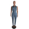 Hollow Denim Ankle Length Pants Women Overalls Spliced Washed Pencil Jeans Vintage Skinny Jean One Piece Button Sexy 2024
