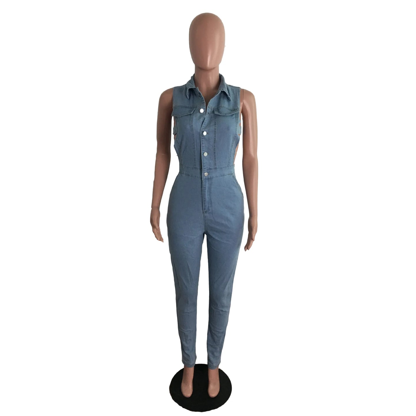 Hollow Denim Ankle Length Pants Women Overalls Spliced Washed Pencil Jeans Vintage Skinny Jean One Piece Button Sexy 2024