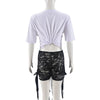 CM.YAYA Women's Set Bow O-Neck short sleeve Tops and lace Shorts Suits Streetwear Casual Two 2 Piece Outfits Tracksuits Summer