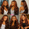 Ginger Brown Highlight Body Wave Lace Frontal Wigs Colored Human Hair Glueless Ombre Ginger Orange HD 13x4 Lace Front Lace Wig
