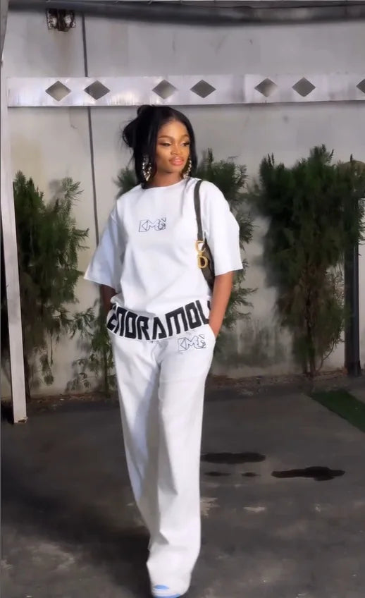 Women's Fashion 2pc Tracksuit Short Sleeve Letter Print T-shirt Wide Leg Pants Casual Streetwear Outfit For Daily Hangout