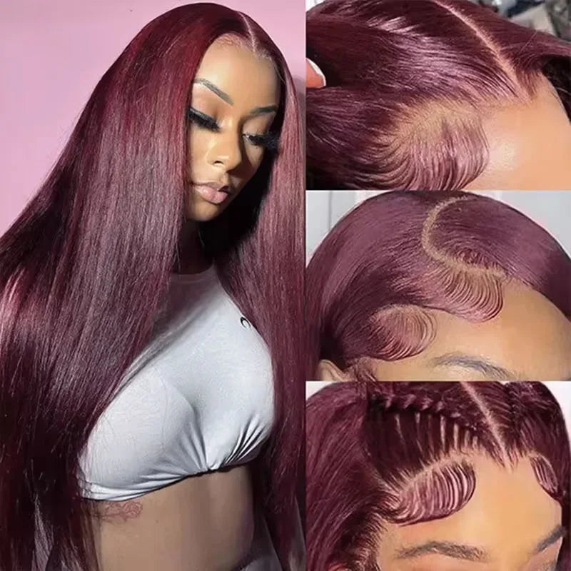 Dark Burgundy Straight Wigs 13X4 HD Lace Front Human Hair Wigs 99J Color Straight Brazilian Hair Wig Glueless Wig Pre Glueless