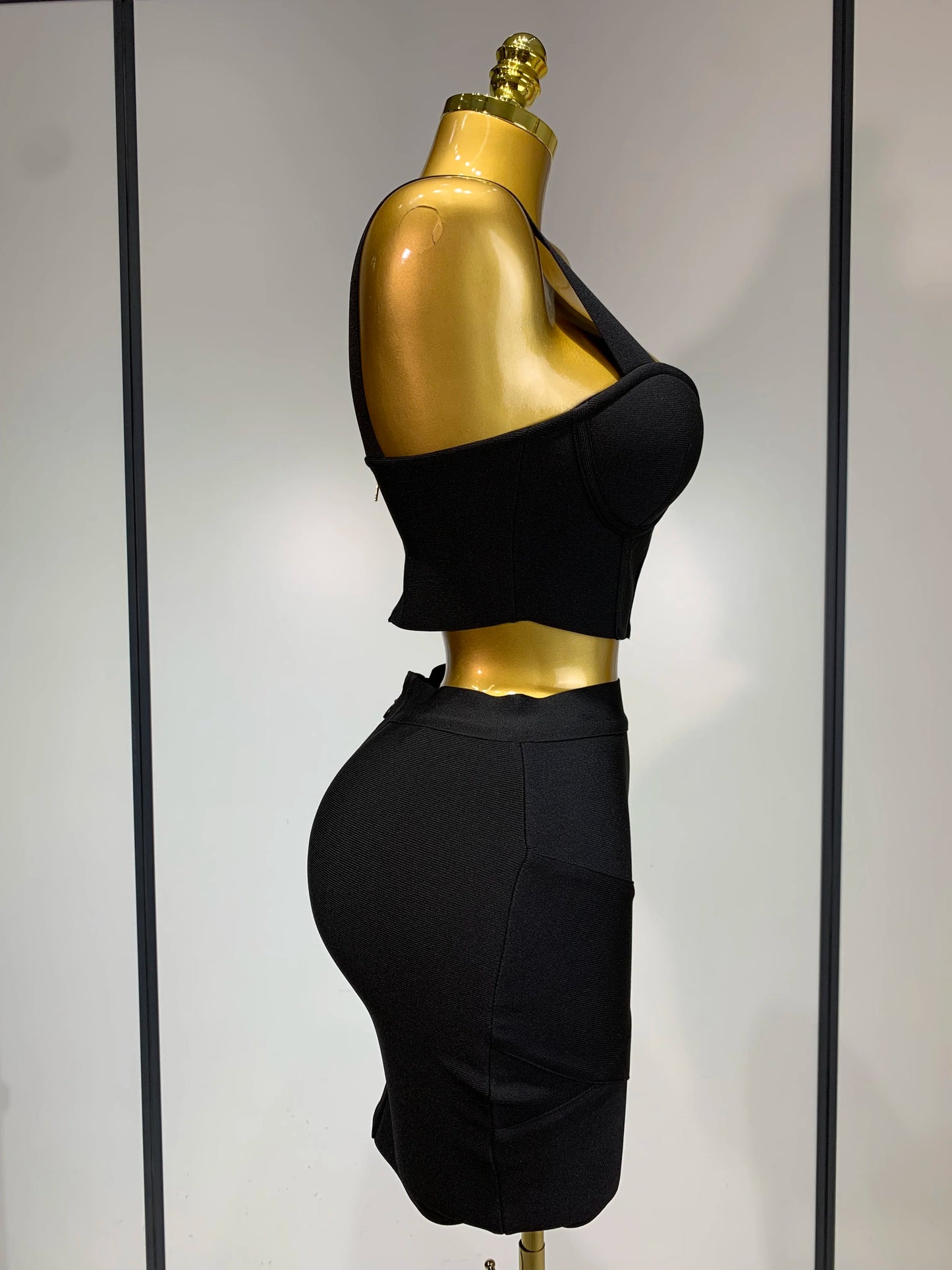 Damen sexy Top kurzer Rock Bodycon Bandage Zweiteiler Sets Weiß Schwarz 2025 Abendparty Luxus Geburtstag Outfit Nachtclub Anzüge