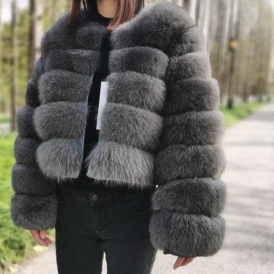 Maomaokong 2025 Natur Echtfuchs Pelzmantel Damen Winter Warm Luxus Pelzjacke Abnehmbare Lange Ärmel Weibliche Weste Pelzige Mäntel