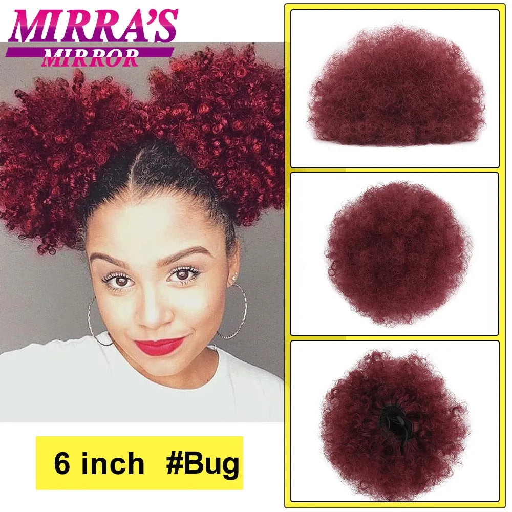 Synthetic Afro Puff Drawstring Ponytail Hair Bun 10 Inch Short Afro Kinkys Curly Afro Bun Extension Hairpieces Large Size