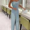 Damen Sexy Jumpsuit Brustwickel Frühling Sommer Mode Weiblich Elegant Weiß Empire Lässig Gerade Lange Jumpsuits