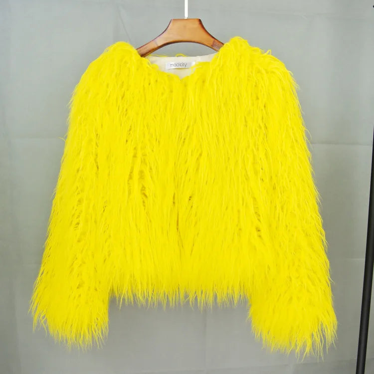 2023 Women Faux Fur Coat Autumn Winter High Quality Fluffy Short Coat Faux Fur Jacket