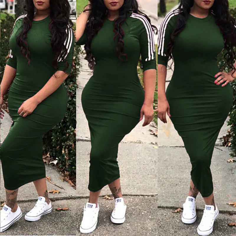 European and American women's fashion white stripe dress
