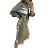 Women's Fashion Color-blocked White Striped Hip-covering Sweatshirt Dress 2piece Set Female Casual Zipper Jacket Coat Dress Suit