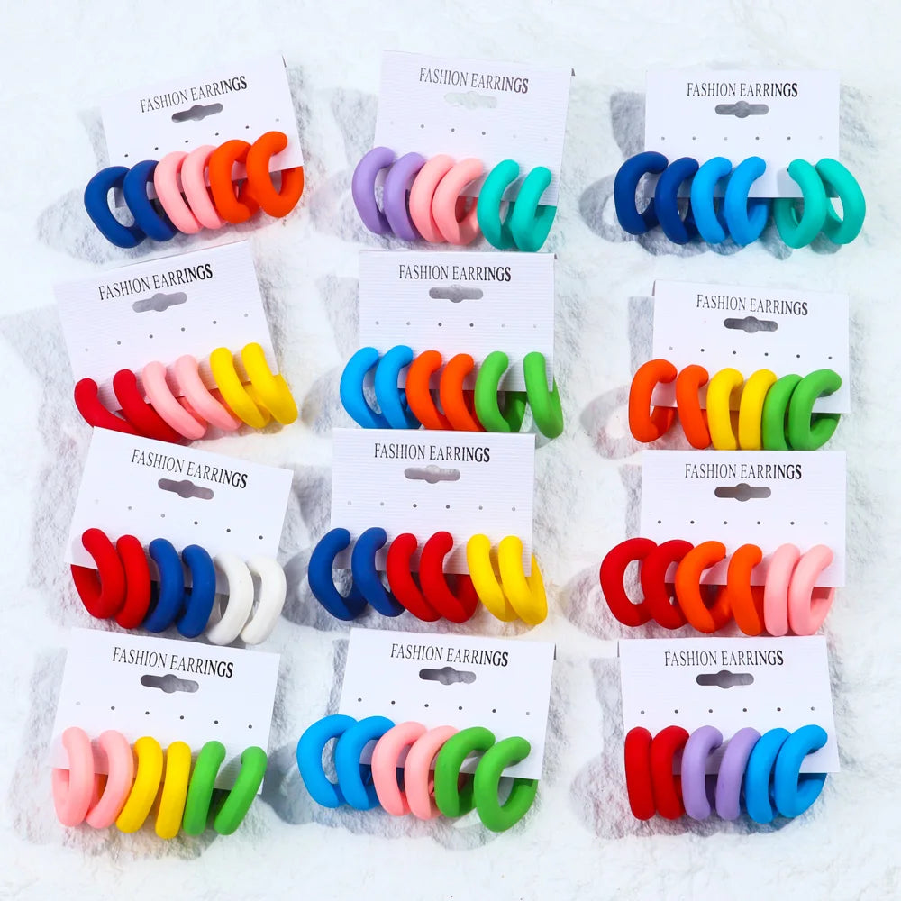 3 Pair/Set Chunky Gold Plated Waterdrop Hoop Earrings for Women Smooth Multicolour Acrylic Tear Drop Earring Lightweight Jewelry