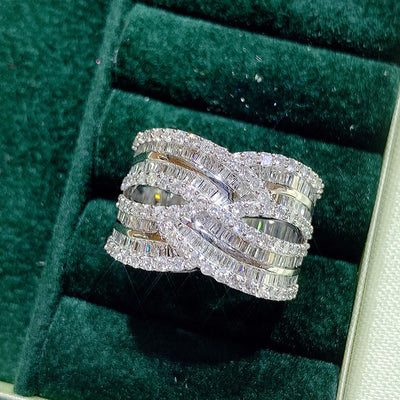 Huitan Brilliant Crystal Cubic Zirconia Wide Rings for Women Twist Design Luxury Female Jewelry for Wedding Party Chic Ring