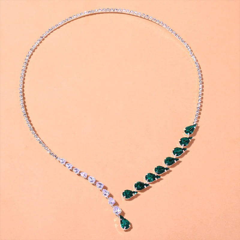 Stonefans Vintage Grüne Offene Halskette Strass Kragen Wassertropfen Anhänger Mode Kristall Brautschmuck Hochzeit Halsreif