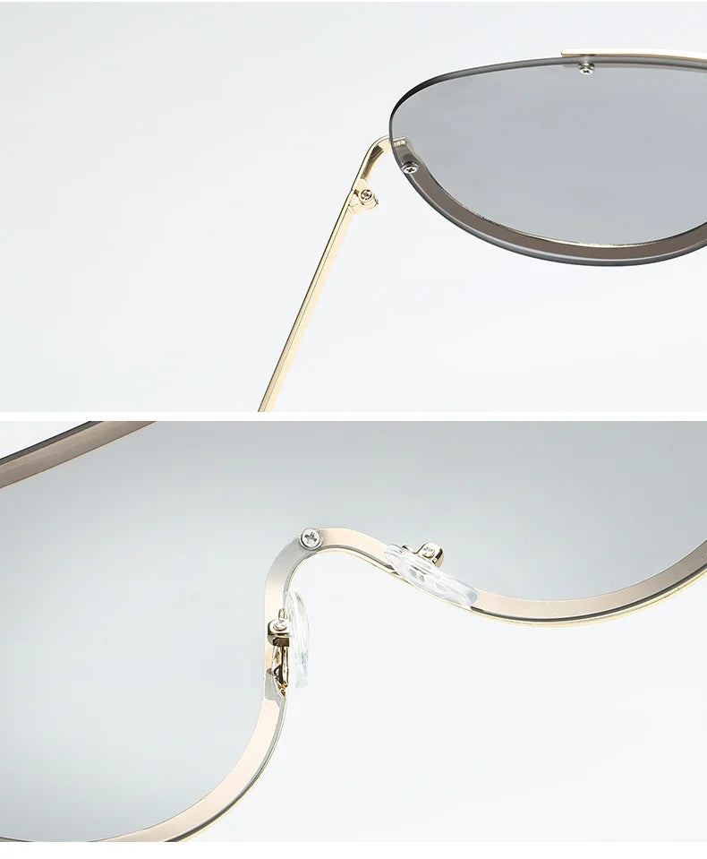 Metallische Oversized Punk Sonnenbrille Damen Semi-Randlose Schutzbrille Shield Lens Designer Große Sonnenbrille Damen Modeaccessoires