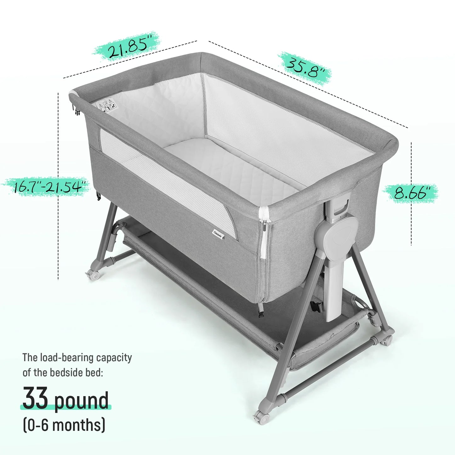 Stubenwagen für Babys, großes Volumen und mobil, mit Aufbewahrungskorb, Beistellbett für Babys von 0 bis 6 Monaten