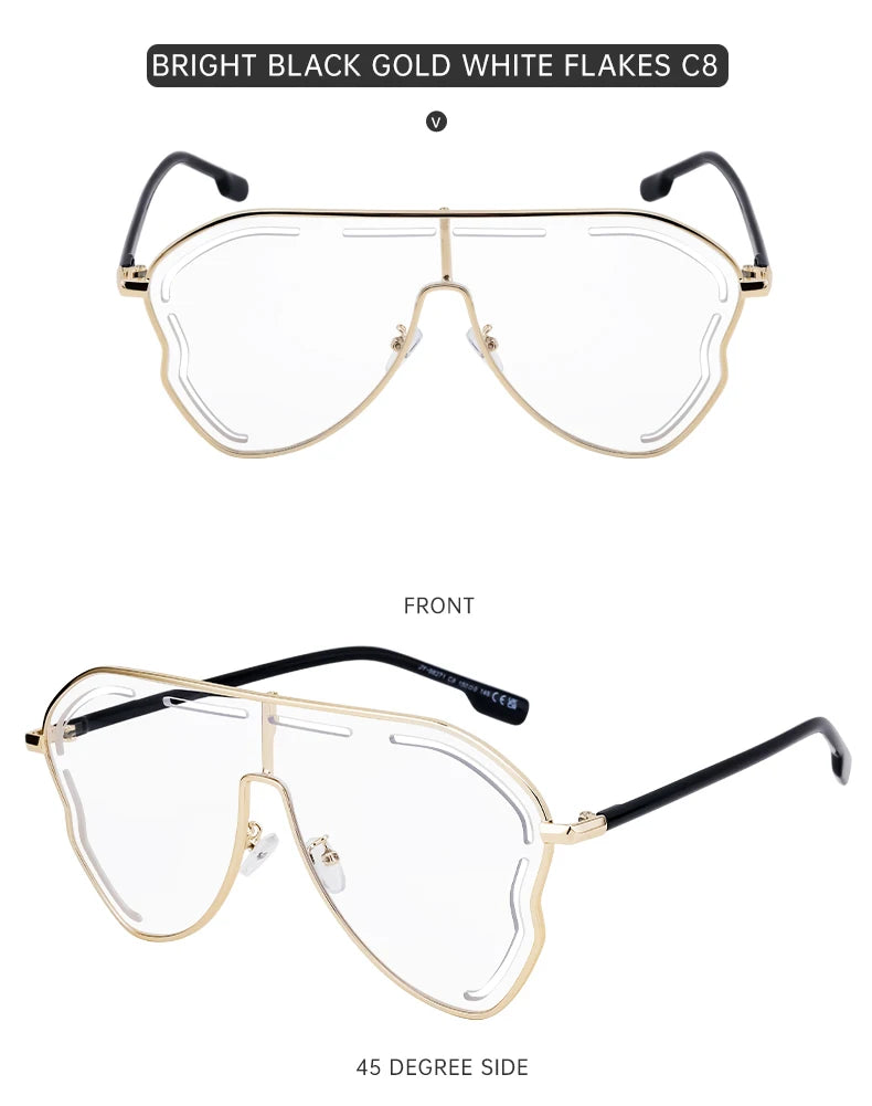 Oversized Hollow One-Piece Sunglasses Women Big Frame 2024 Luxury Brand Special-Shaped Sun Glasses For Ladies Eyewear Shades