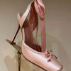 Ladies' New Summer Square Satin High-heeled Sandals with Ankle Straps, Fashionable Party and Banquet Ballet High-heeled Shoes