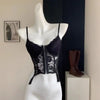 V-Neck Sexy Lace Corset Top Slim Fit Push Up Hollow Suspender Vest Adjustable Straps Off Shoulder Breathable Mesh Vest Travel
