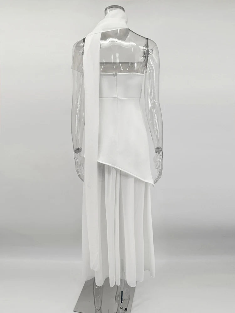 TARUXY Mode Trägerloses Kleid mit Band Frauen Elegantes Ärmelloses Mesh Strand Urlaub Langes Kleid Frühling 2025 Neues Damenkleid